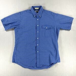 Vintage 90s LL Bean Windowpane Blue Plaid Short Sleeve Button Down Men Size 16.5